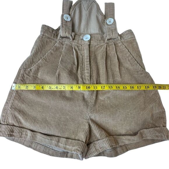 SeamsFriendly Khaki Beige Cotton Corduroy Short Dungaree Jumpsuit Size Small - Picture 9 of 16